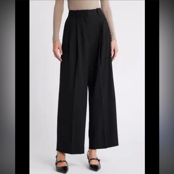 Theory Pants - Theory Black Pleat Front Twill Wide Leg Pants